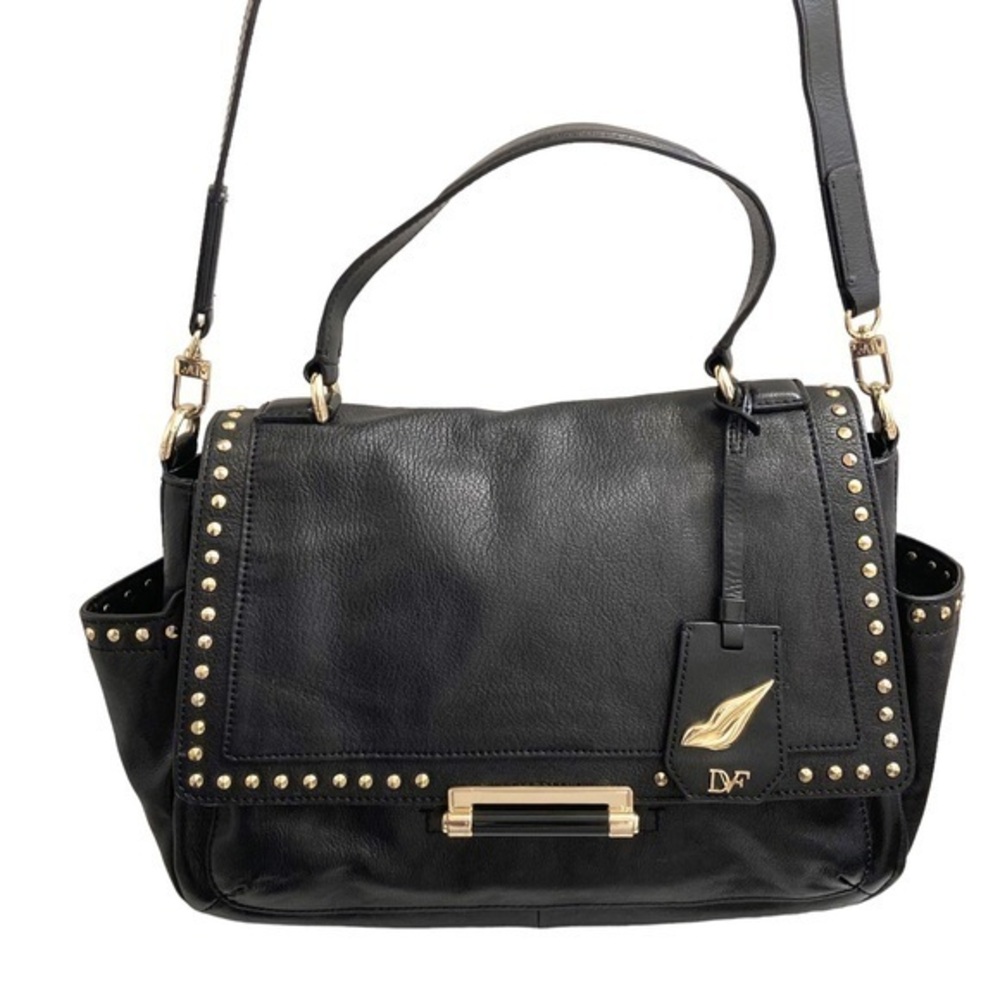 DVF Diane von furstenberg gorgeous black leather gold tone studded 2 way bag